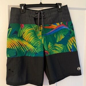 Ocean Current Green and Black Board Shorts with Modern Design